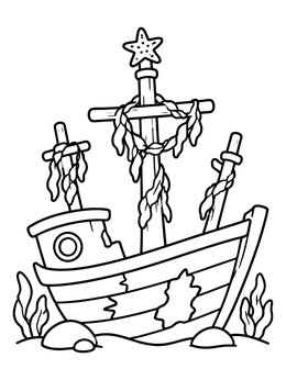 Free printable Sunken Ship With Starfish Mast coloring page