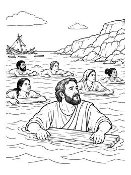 Free printable Shipwreck Survivors Swimming To Shore coloring page