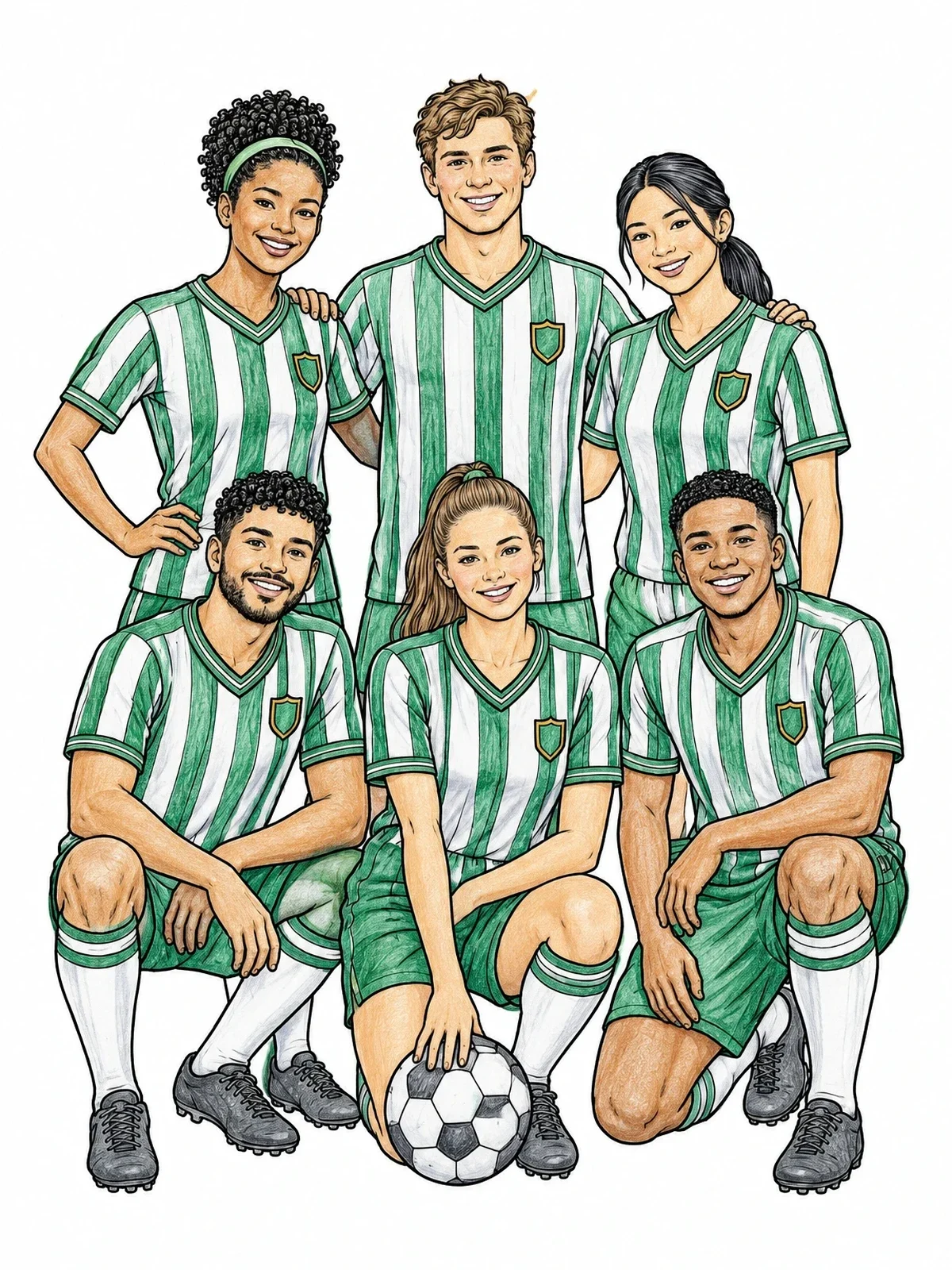 Colored example of the Soccer Team In Striped Jerseys coloring page