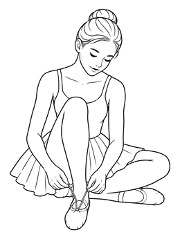 A seated ballerina tying her shoe coloring page.