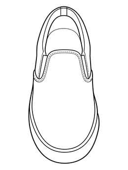 A top-down shoe coloring page showing a blank slip-on casual canvas sneaker ready for custom designs.