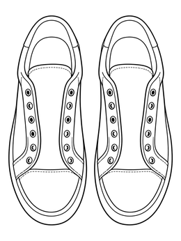 A top-down view of a blank pair of casual shoes in this shoe coloring page template.