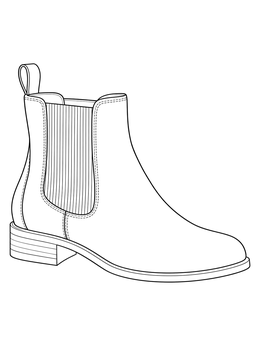 A detailed shoe coloring page featuring an ankle chelsea boot with elastic side panel.