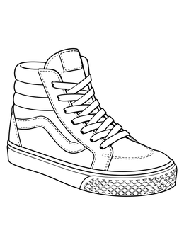 Classic high-top skate sneaker in this shoe coloring page with laces and detailed sole.
