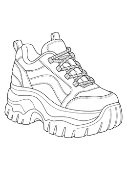 A retro chunky sneaker with thick soles features in this shoe coloring page.