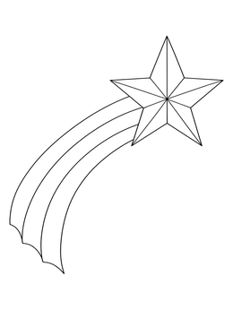 A dimensional star coloring page features a five-pointed star soaring with a curved trail.