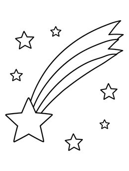 A bold shooting star surrounded by smaller stars in this sky coloring page.
