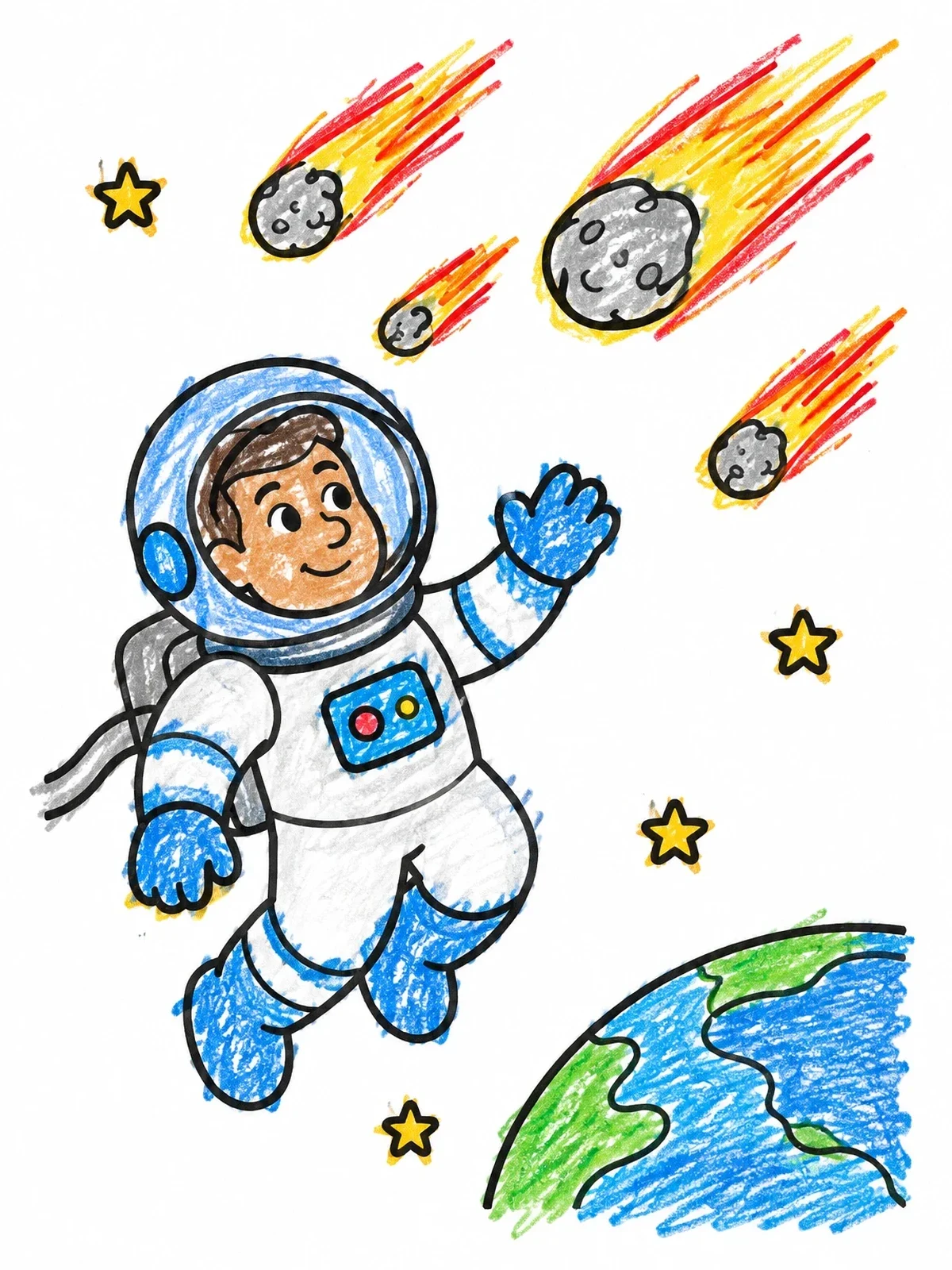 Colored example of the Astronaut Watching Meteor Shower coloring page