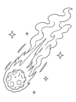 A fiery meteor soars through the cosmos on this shooting stars coloring page surrounded by little stars.
