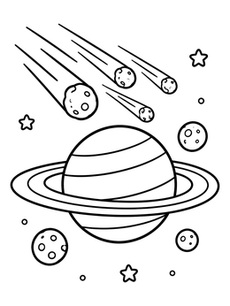 Free printable Meteors Flying Past Ringed Saturn coloring page