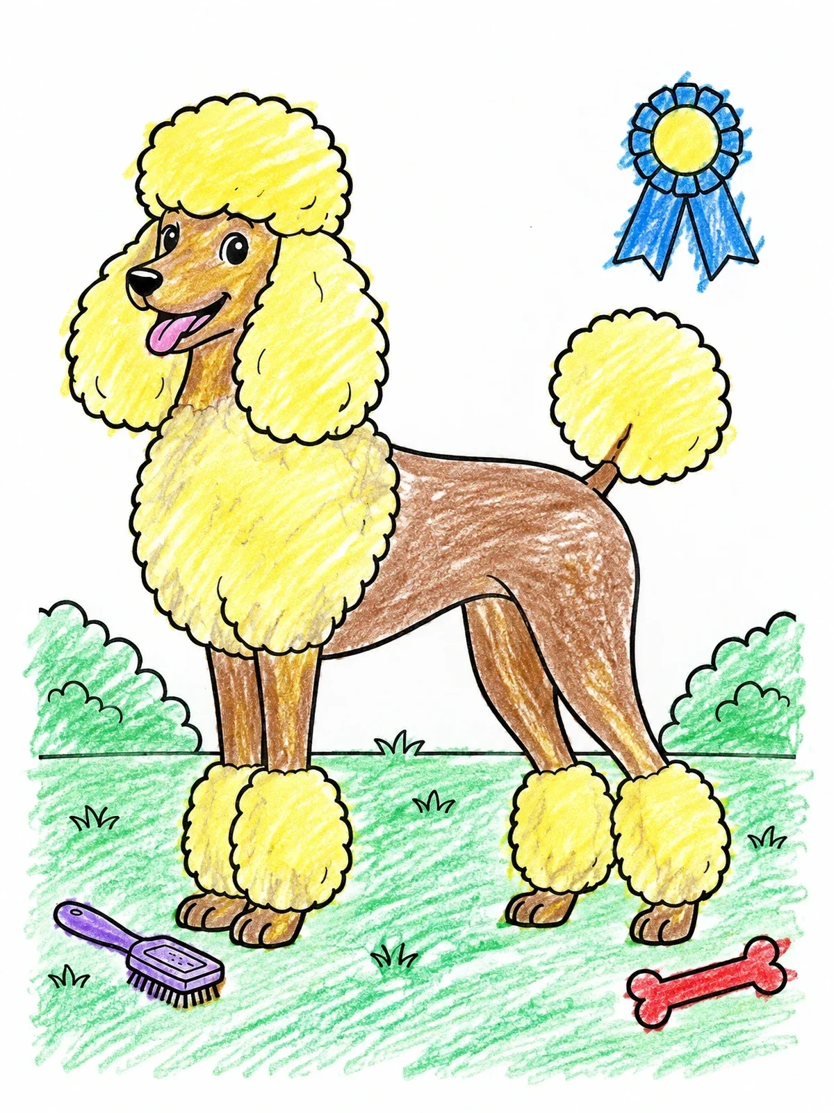 Colored example of the Show Poodle With Award Ribbon coloring page
