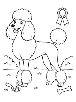 Free printable Show Poodle With Award Ribbon coloring page