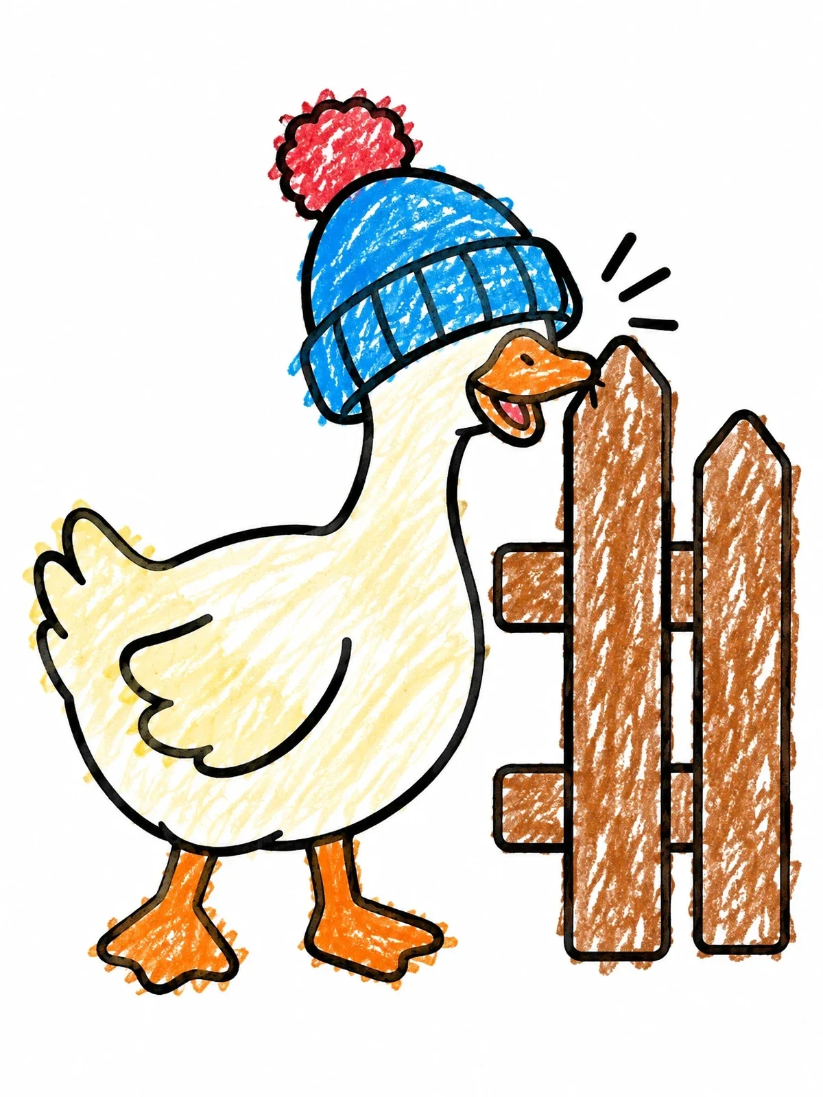 Colored example of the Silly Goose Bumping Into Fence coloring page