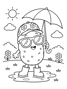 Free printable Silly Potato With Umbrella And Sunglasses coloring page