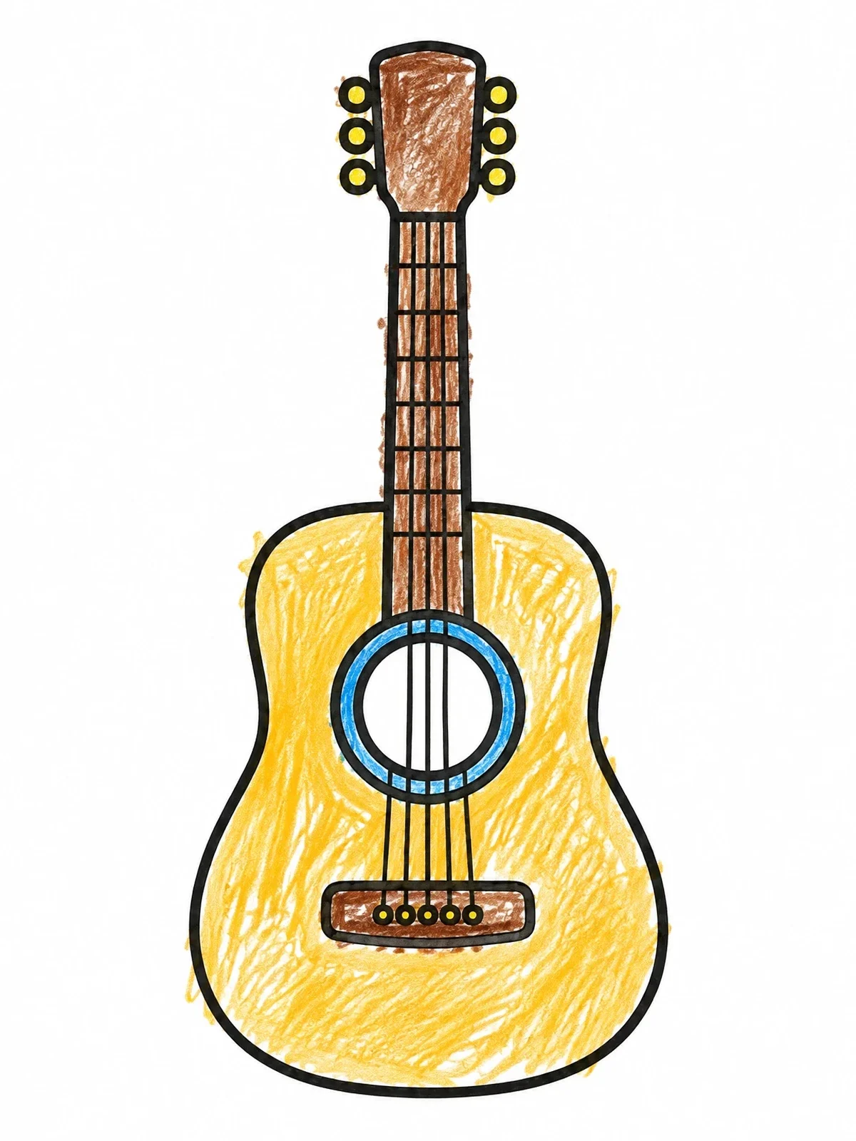Colored example of the Simple Acoustic Guitar Outline coloring page