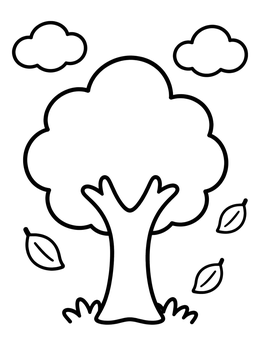 Free printable Simple Autumn Tree And Falling Leaves coloring page