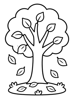 Free printable Simple Autumn Tree With Falling Leaves coloring page