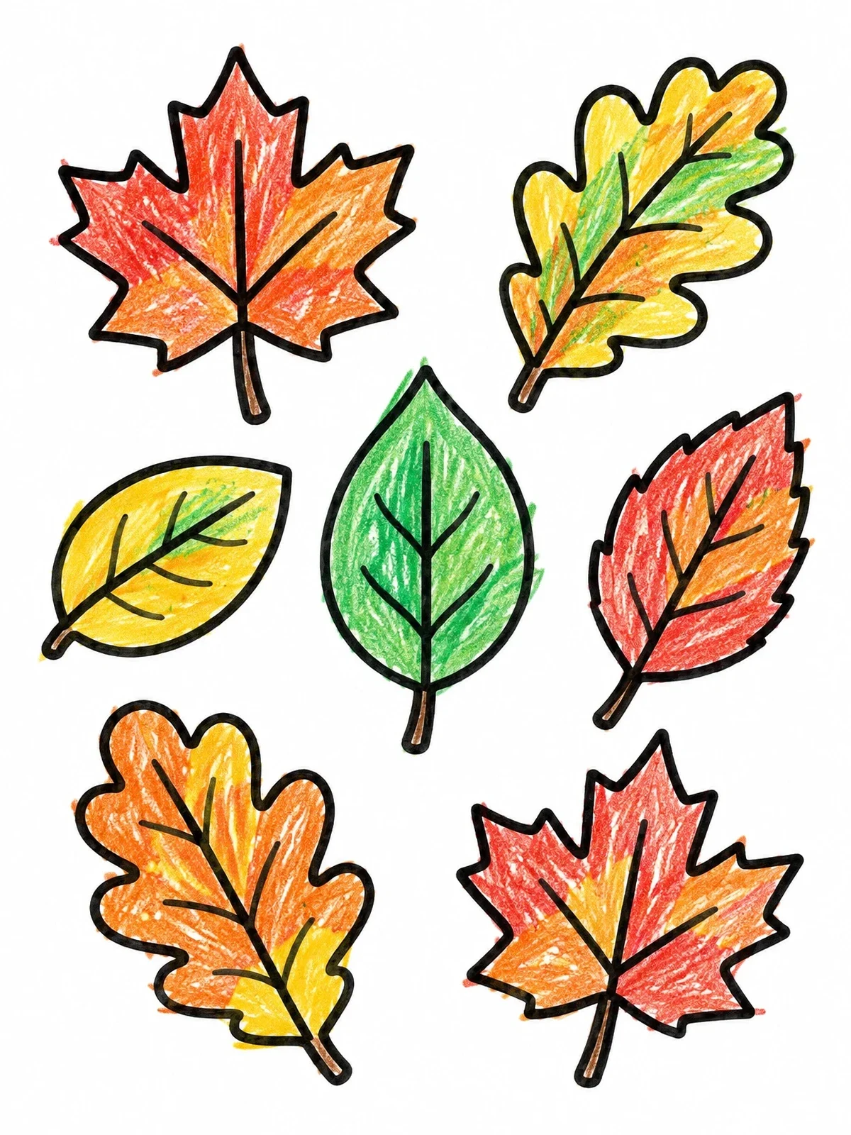 Colored example of the Simple Autumn Leaves Collection coloring page
