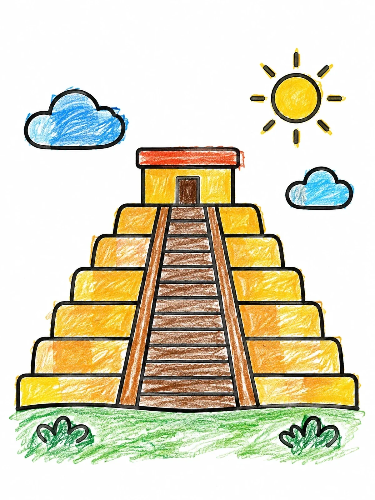 Colored example of the Simple Aztec Step Pyramid coloring page