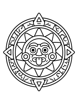 Free printable Simple Aztec Sun Stone coloring page