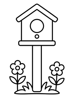 Free printable Simple Birdhouse On A Garden Post coloring page