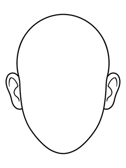 A simple oval blank faces coloring page template showing a bald head with ears.
