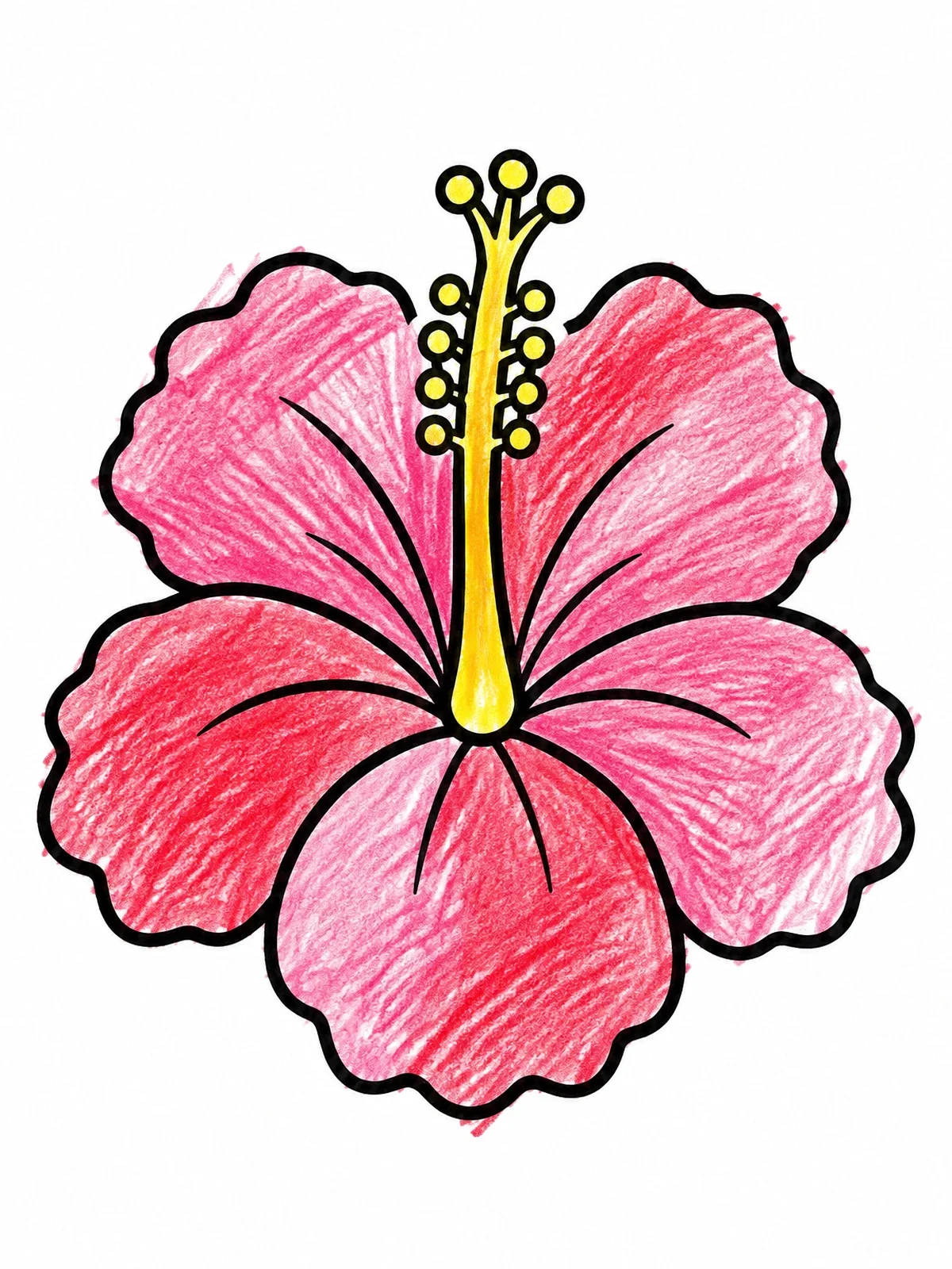 Colored example of the Simple Blooming Hibiscus Flower coloring page