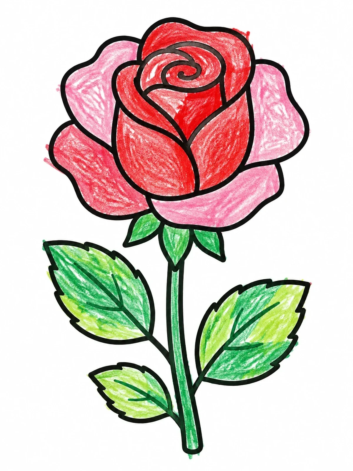 Colored example of the Simple Blooming Rose With Leaves coloring page