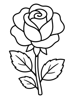 Free printable Simple Blooming Rose With Leaves coloring page
