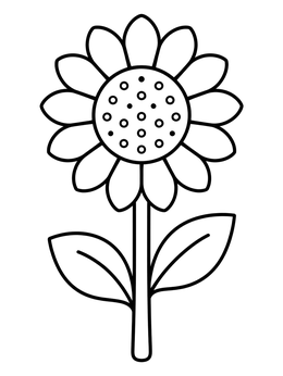 Free printable Simple Blooming Sunflower With Leaves coloring page