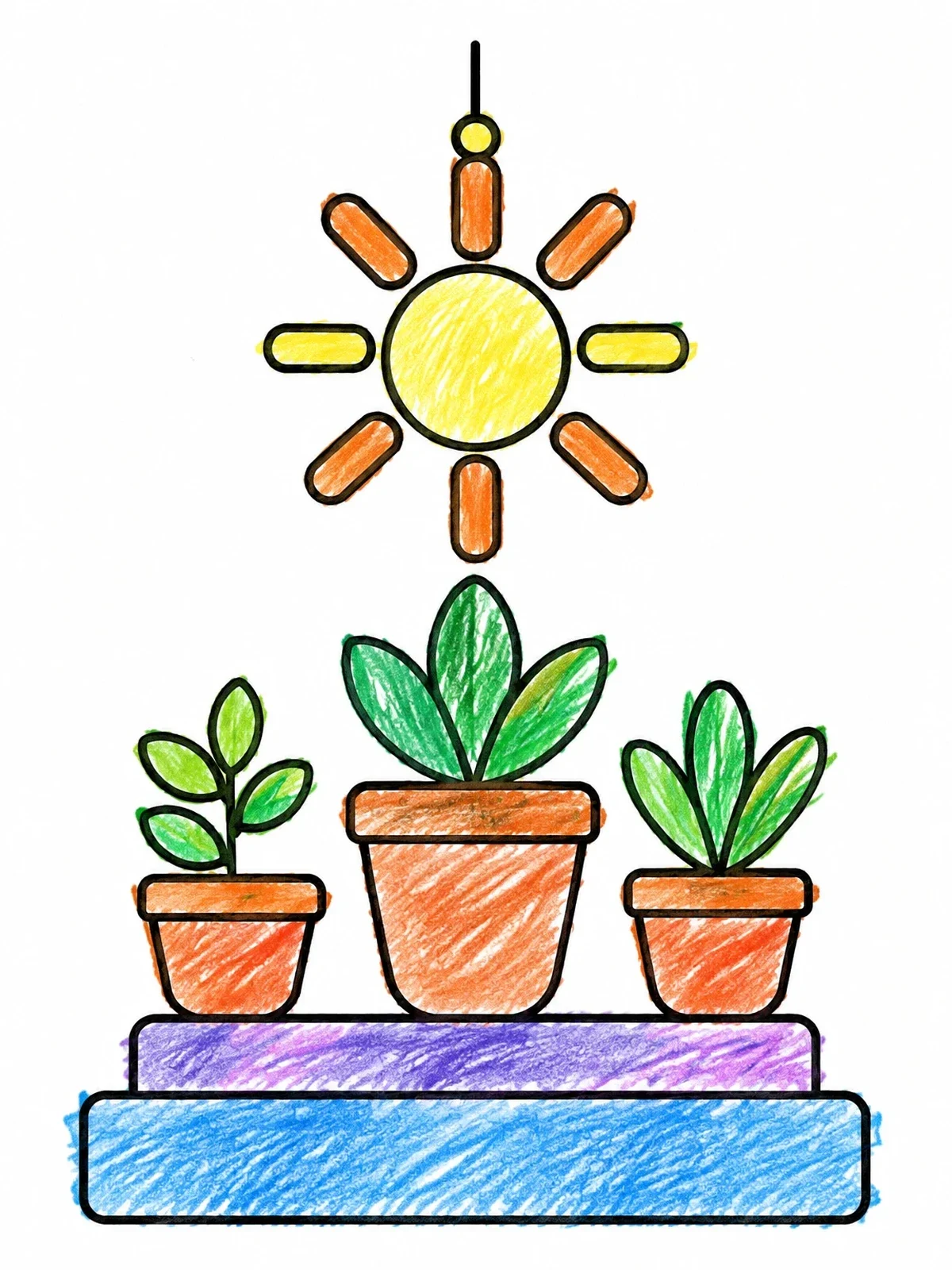 Colored example of the Boho Plants With Hanging Sunburst coloring page