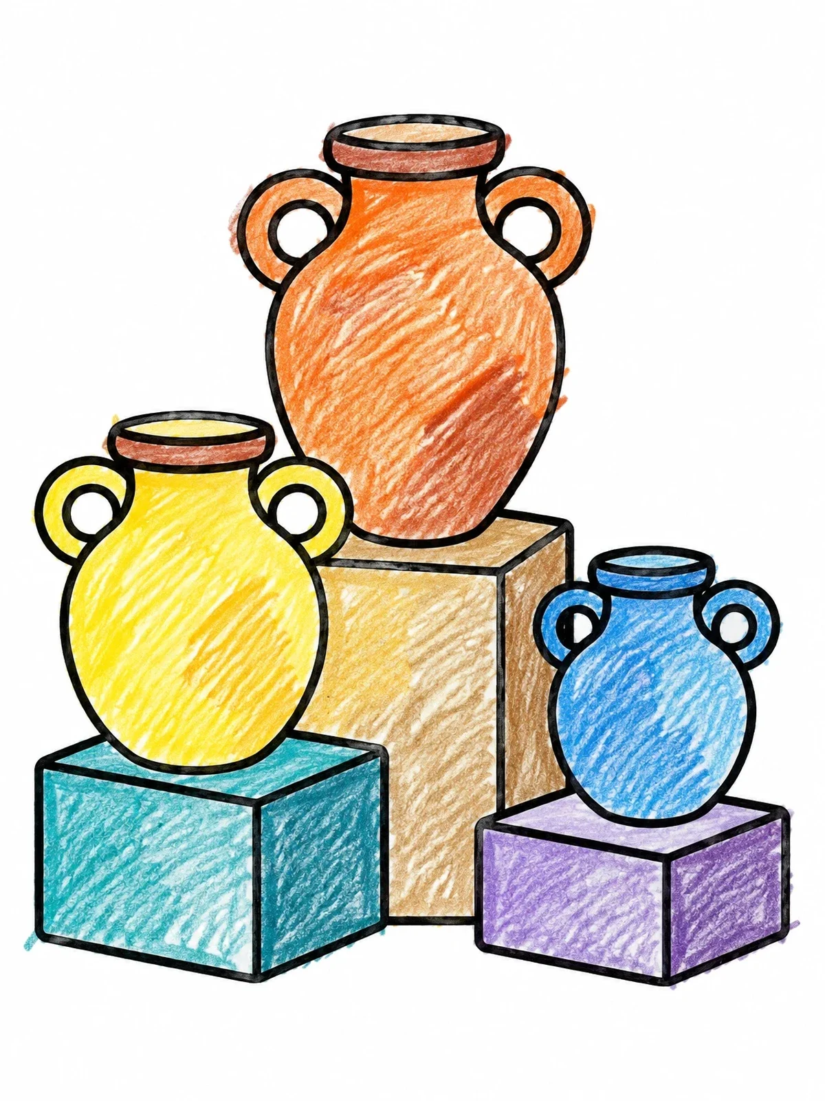 Colored example of the Three Ceramic Jugs On Pedestals coloring page