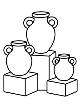 Free printable Three Ceramic Jugs On Pedestals coloring page