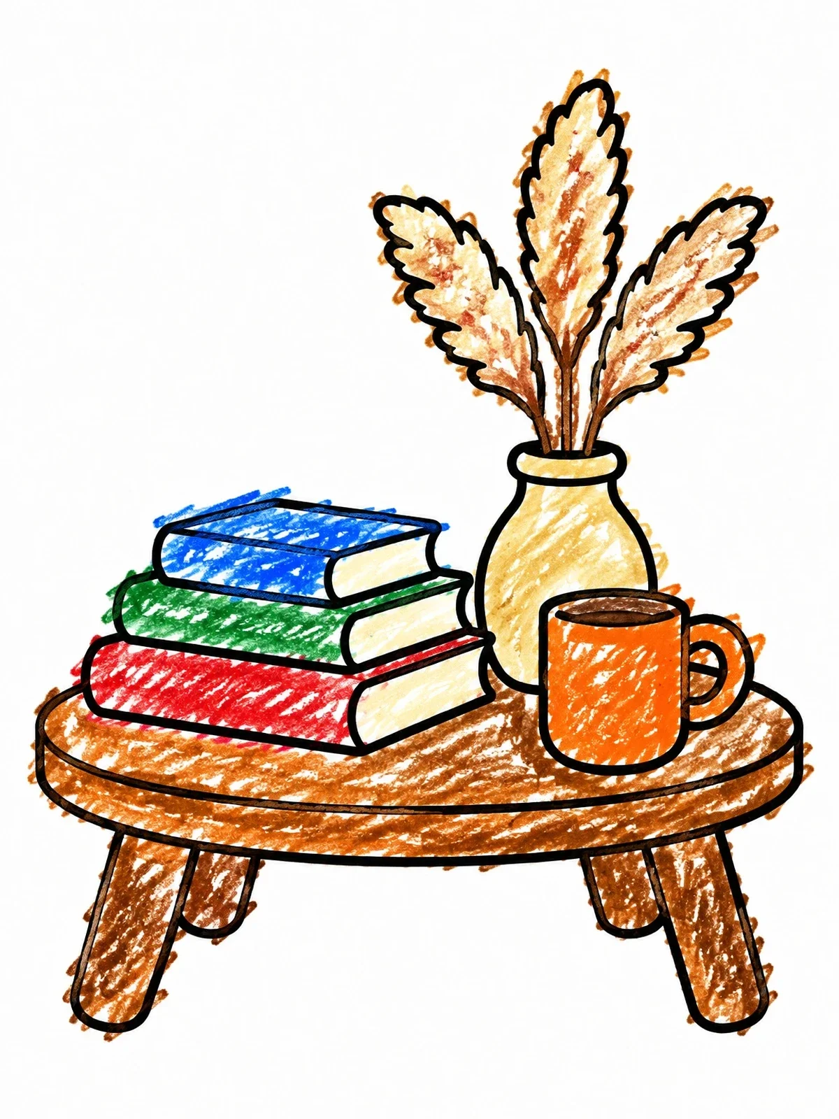 Colored example of the Cozy Boho Coffee Table Setup coloring page