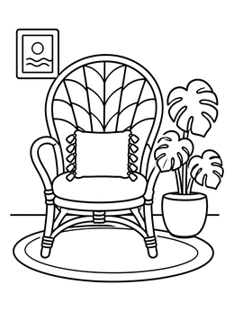 Free printable Cozy Boho Rattan Armchair Corner coloring page