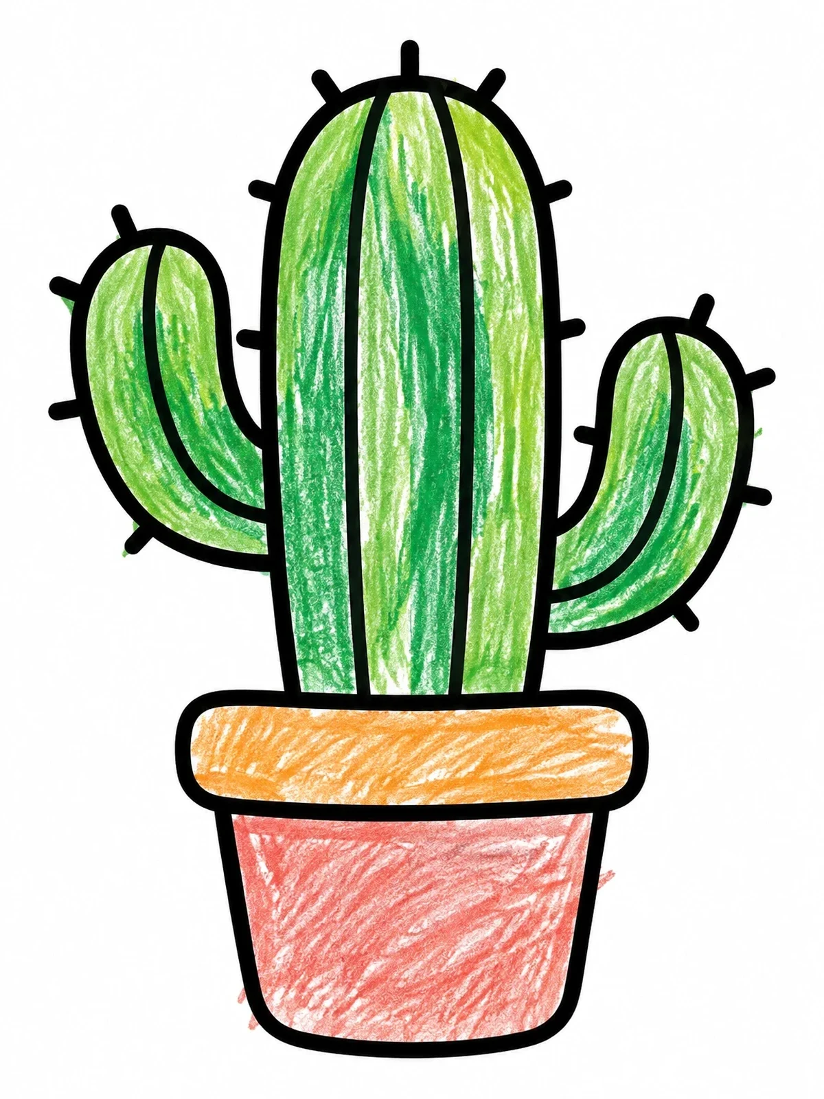 Colored example of the Cute Potted Desert Cactus coloring page