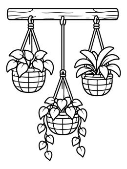 Free printable Hanging Boho Plant Baskets coloring page