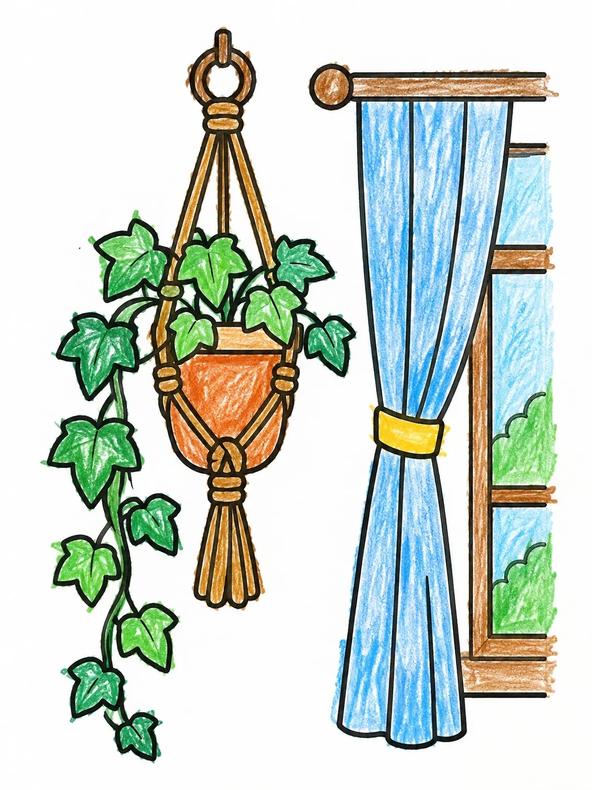 Colored example of the Hanging Ivy Plant By The Window coloring page