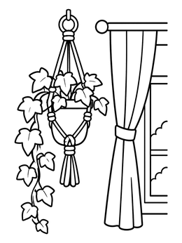 Free printable Hanging Ivy Plant By The Window coloring page