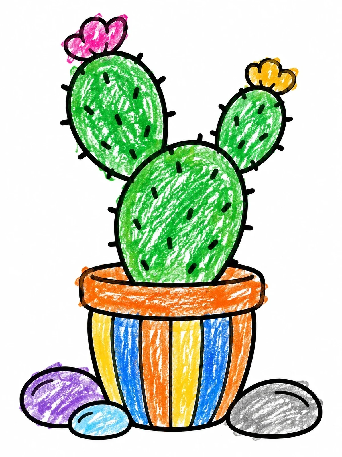 Colored example of the Prickly Pear Cactus In Striped Pot coloring page