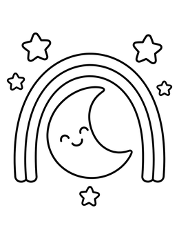 Free printable Smiling Moon With Boho Rainbow coloring page