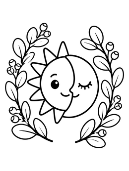 Free printable Sun And Moon Boho Wreath coloring page