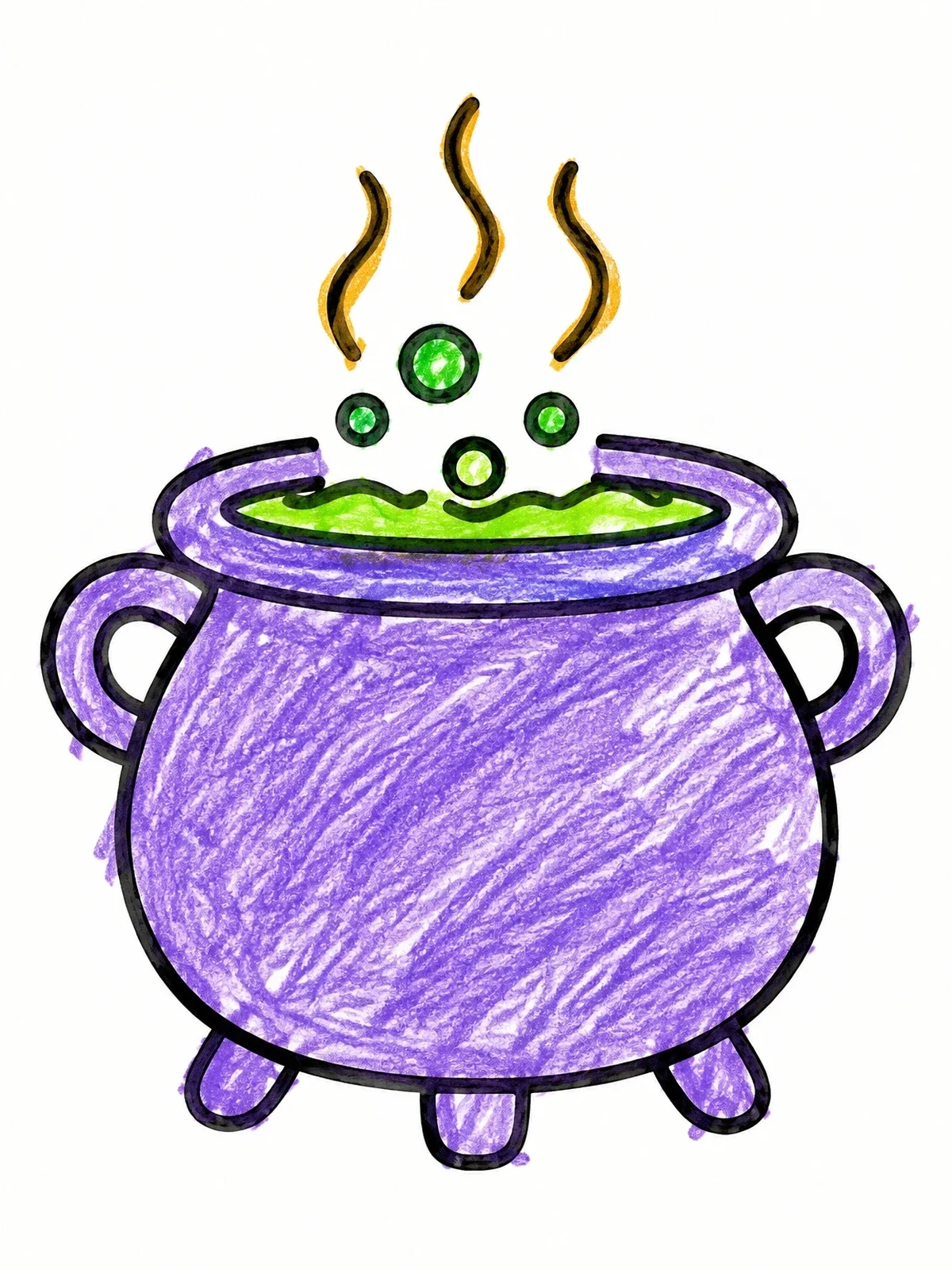 Colored example of the Bubbling Magic Witch Cauldron coloring page