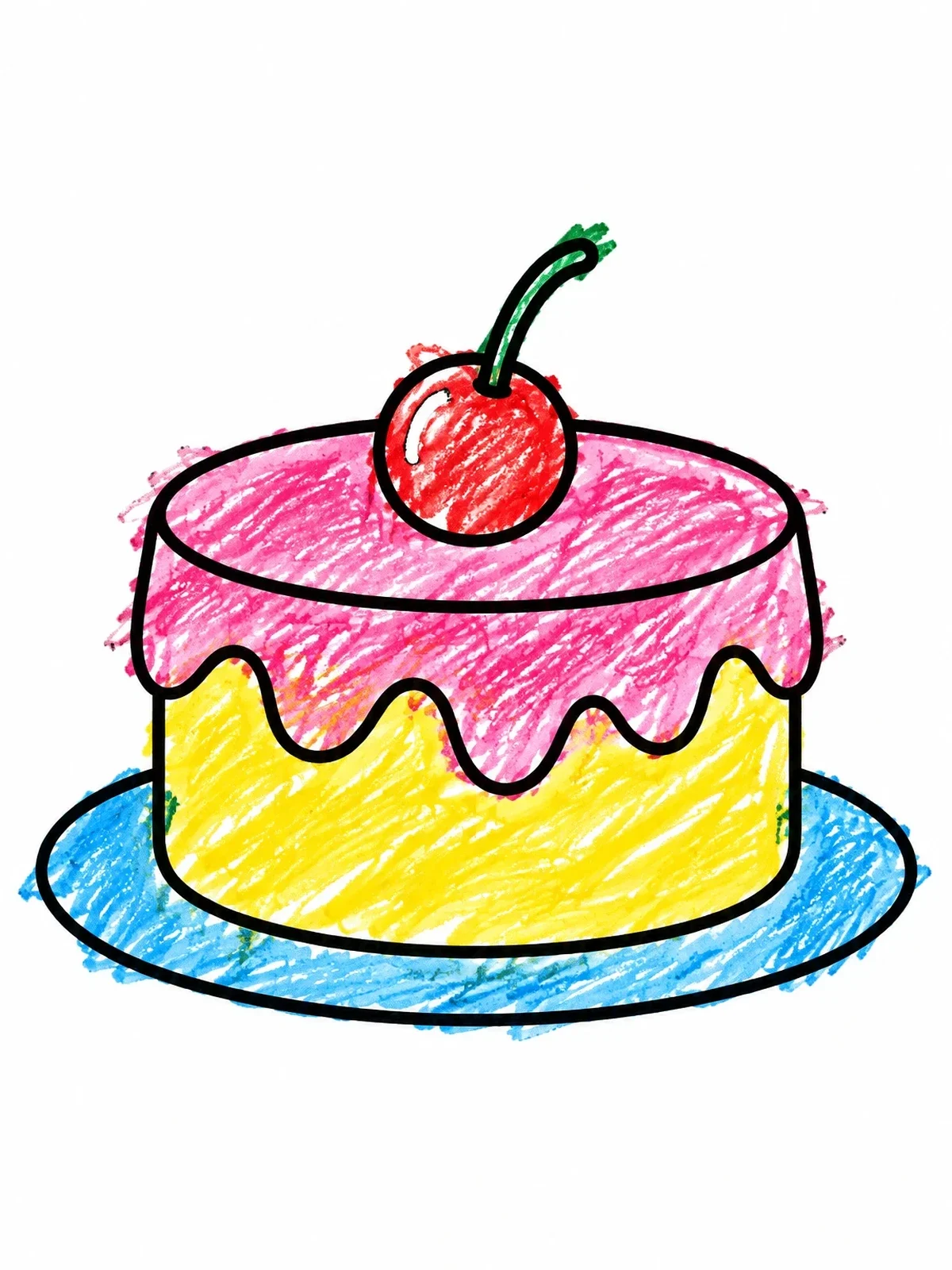 Colored example of the Simple Cake With A Cherry coloring page