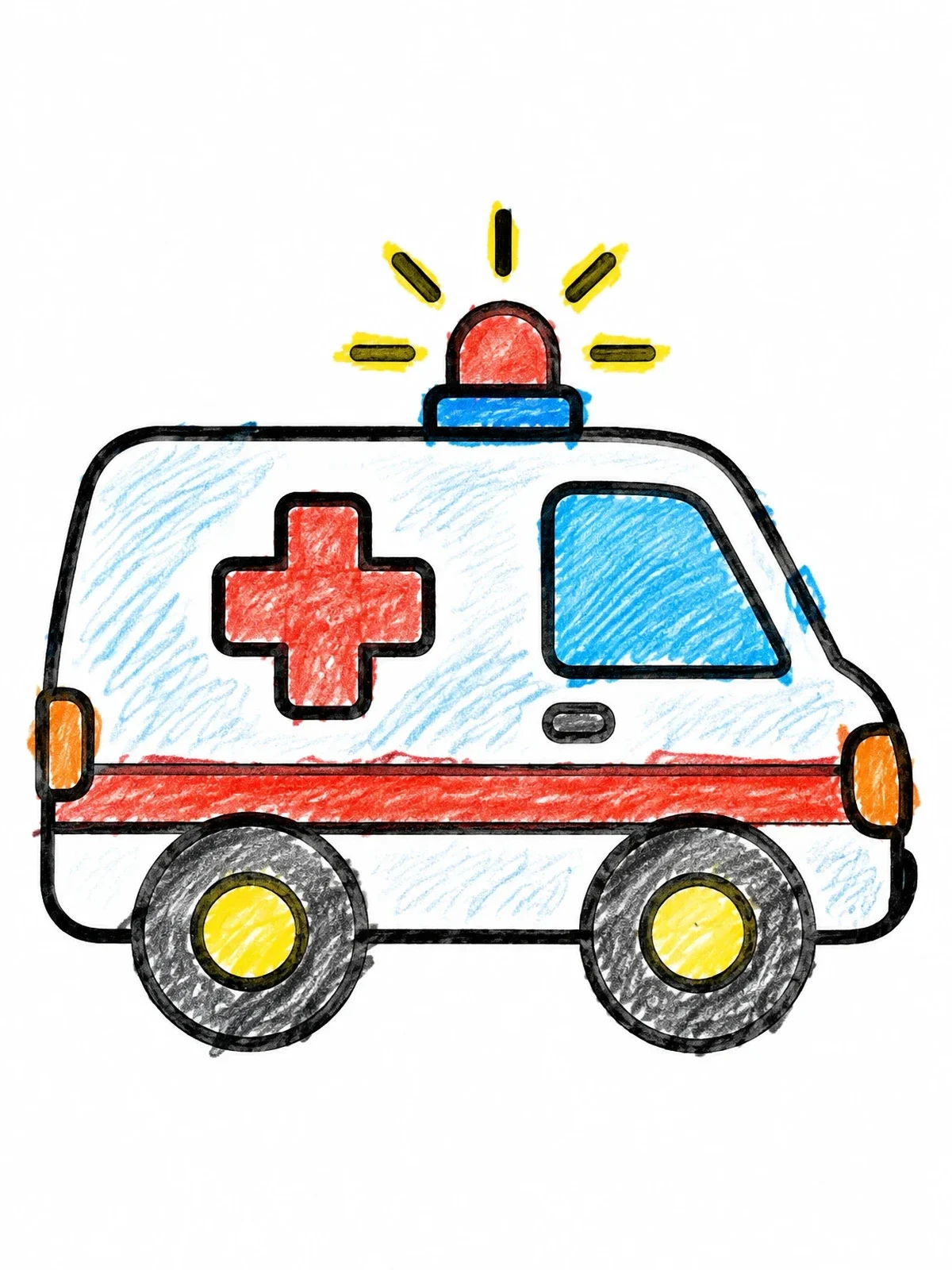 Colored example of the Simple Cartoon Ambulance Van coloring page