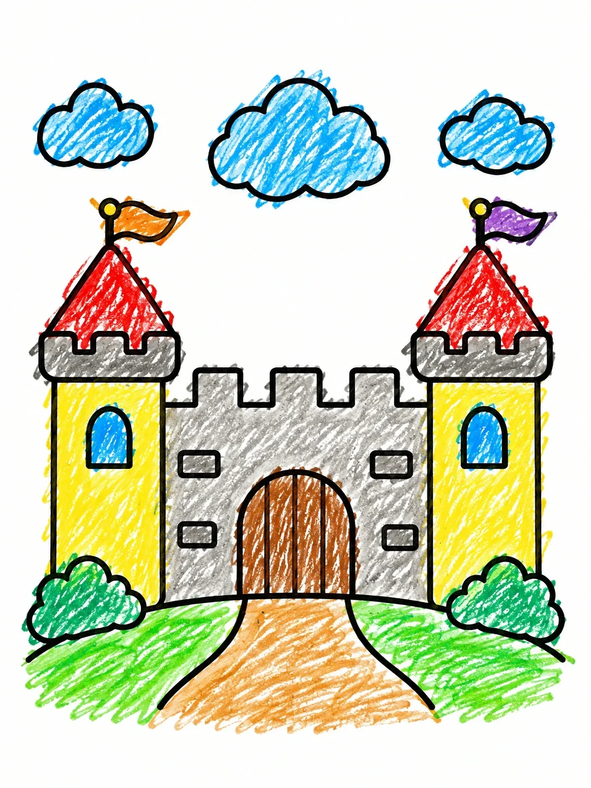 Colored example of the Simple Castle With Two Towers coloring page