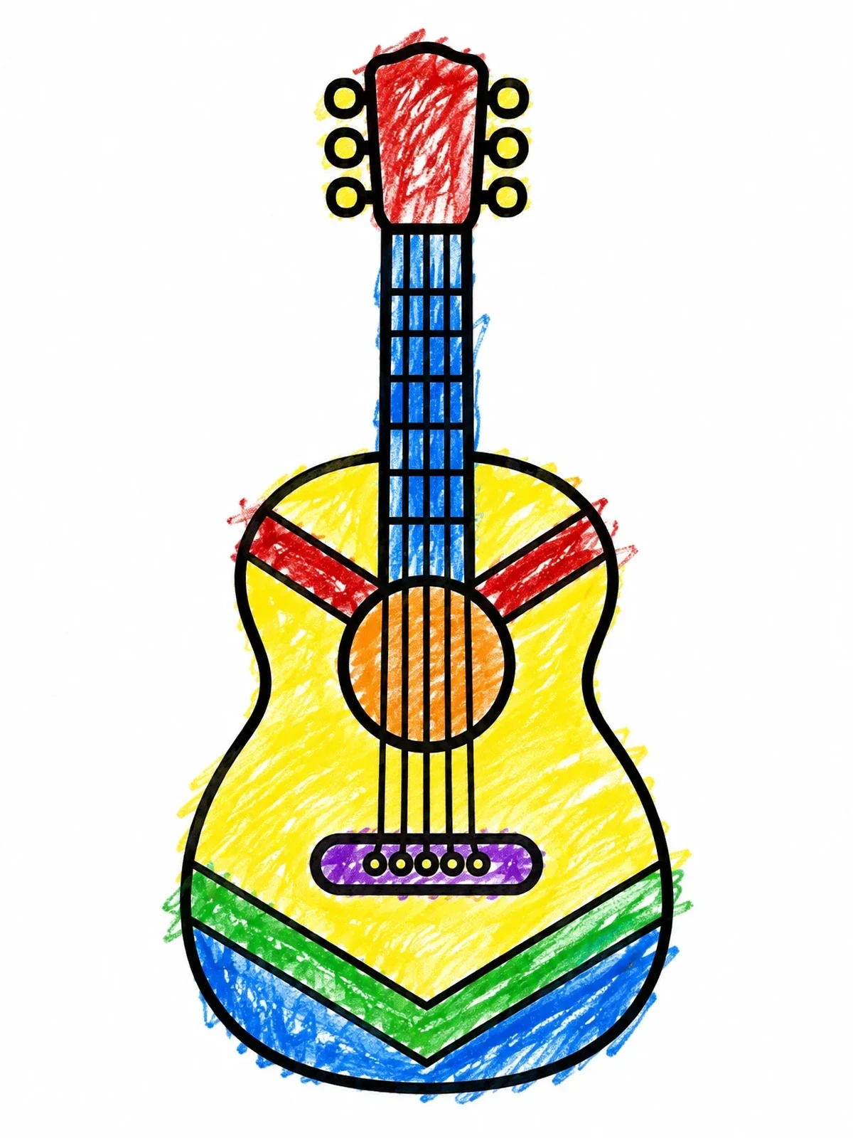 Colored example of the Simple Cinco De Mayo Acoustic Guitar coloring page