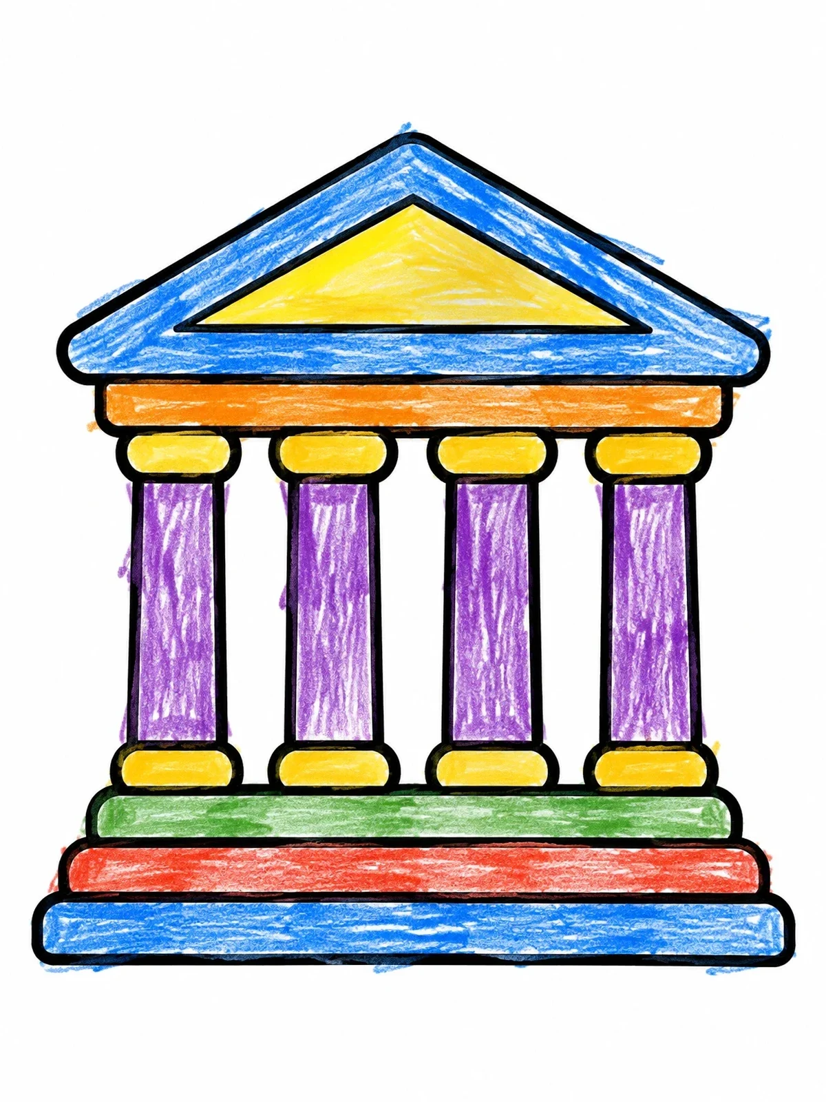 Colored example of the Simple Classical Bank Building coloring page