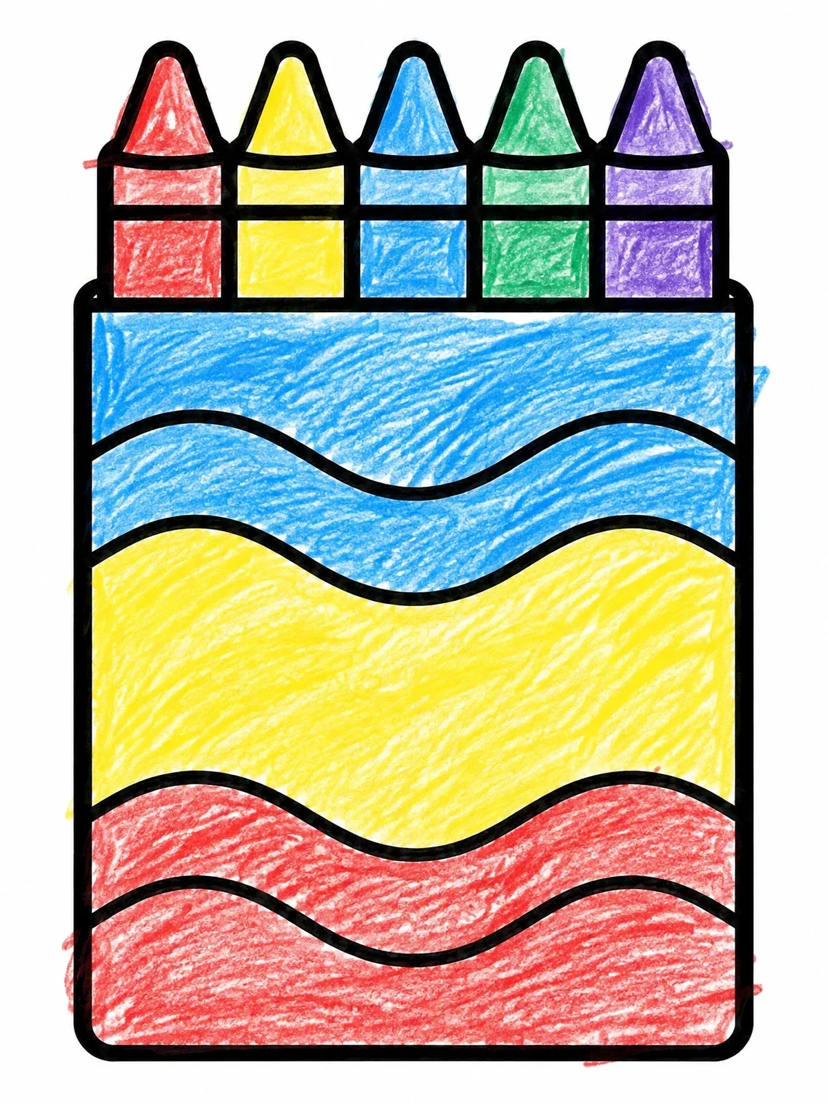 Colored example of the Simple Crayon Box With Waves coloring page