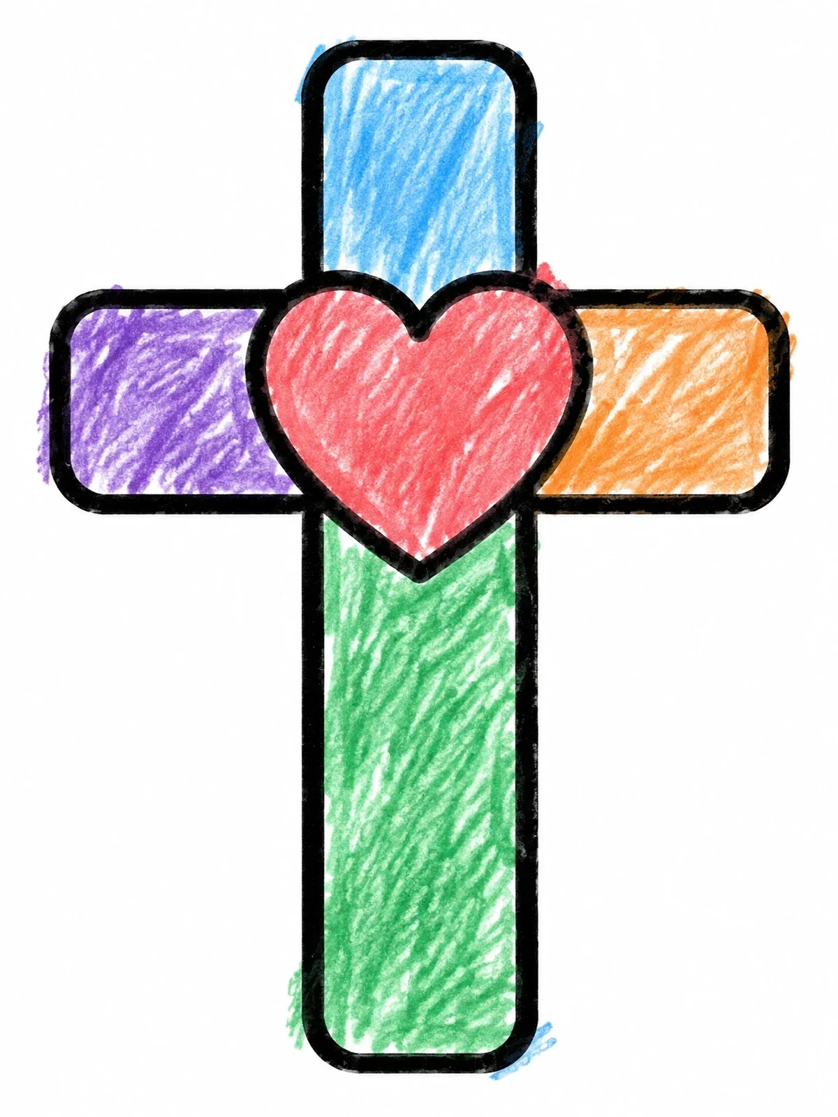 Colored example of the Simple Cross With Heart Center coloring page